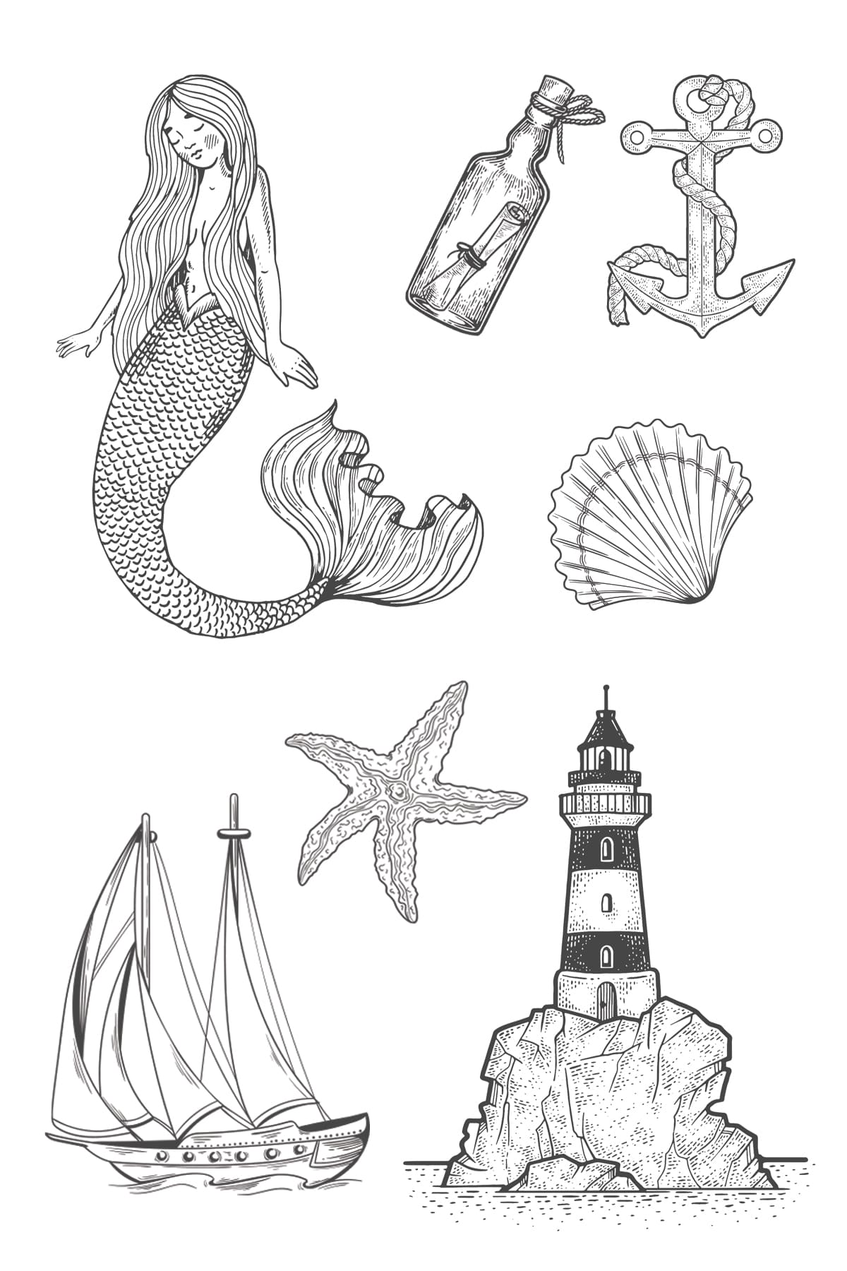 Mermaid Tattoo Sheet 4 in x 6 in