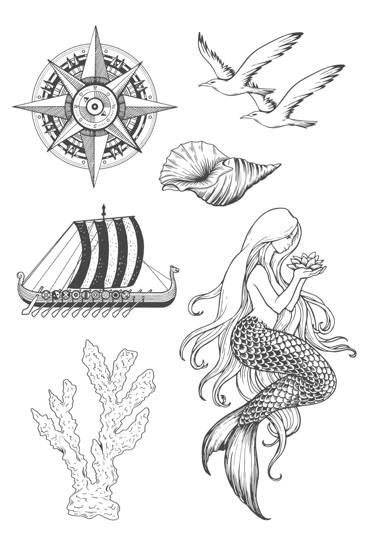 Mermaid Nautical Tattoo Sheet 4 in x 6 in