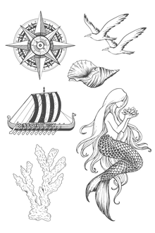Mermaid Nautical Tattoo Sheet 4 in x 6 in