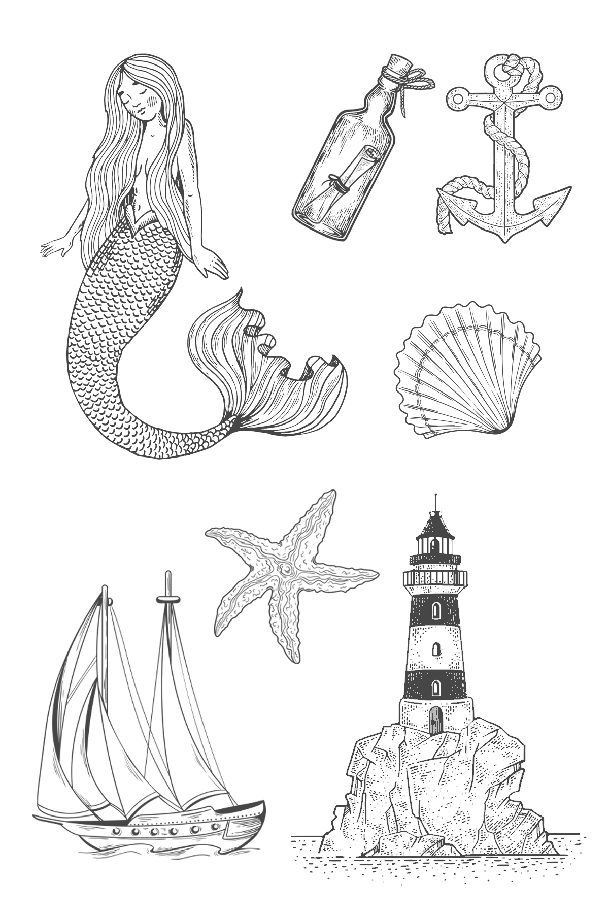 Mermaid Nautical Tattoo Sheet 4 in x 6 in