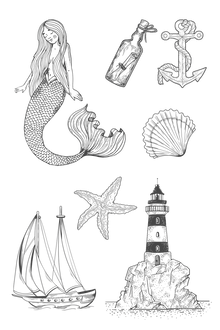 Mermaid Nautical Tattoo Sheet 4 in x 6 in