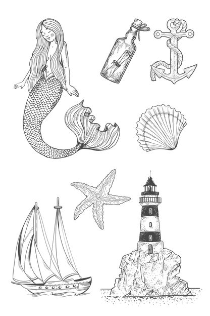 Mermaid Nautical Tattoo Sheet 4 in x 6 in