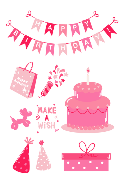 Pink Birthday Temporary Tattoos 4 in x 6 in