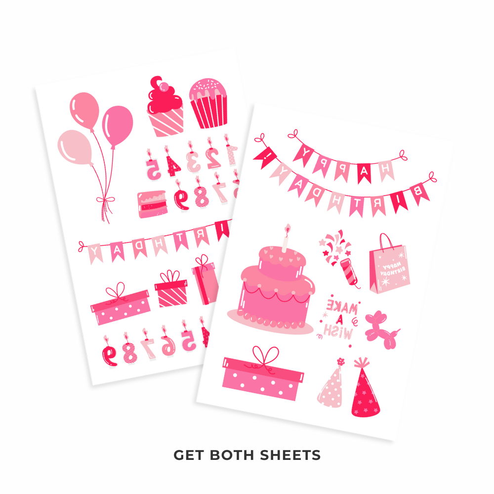 Pink Birthday Temporary Tattoos 4 in x 6 in