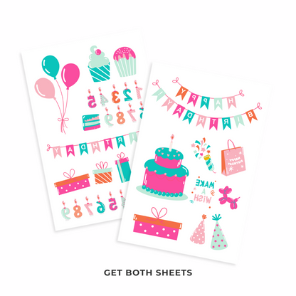 Pink and Teal Balloon and Birthday Tattoos 4 in x 6 in