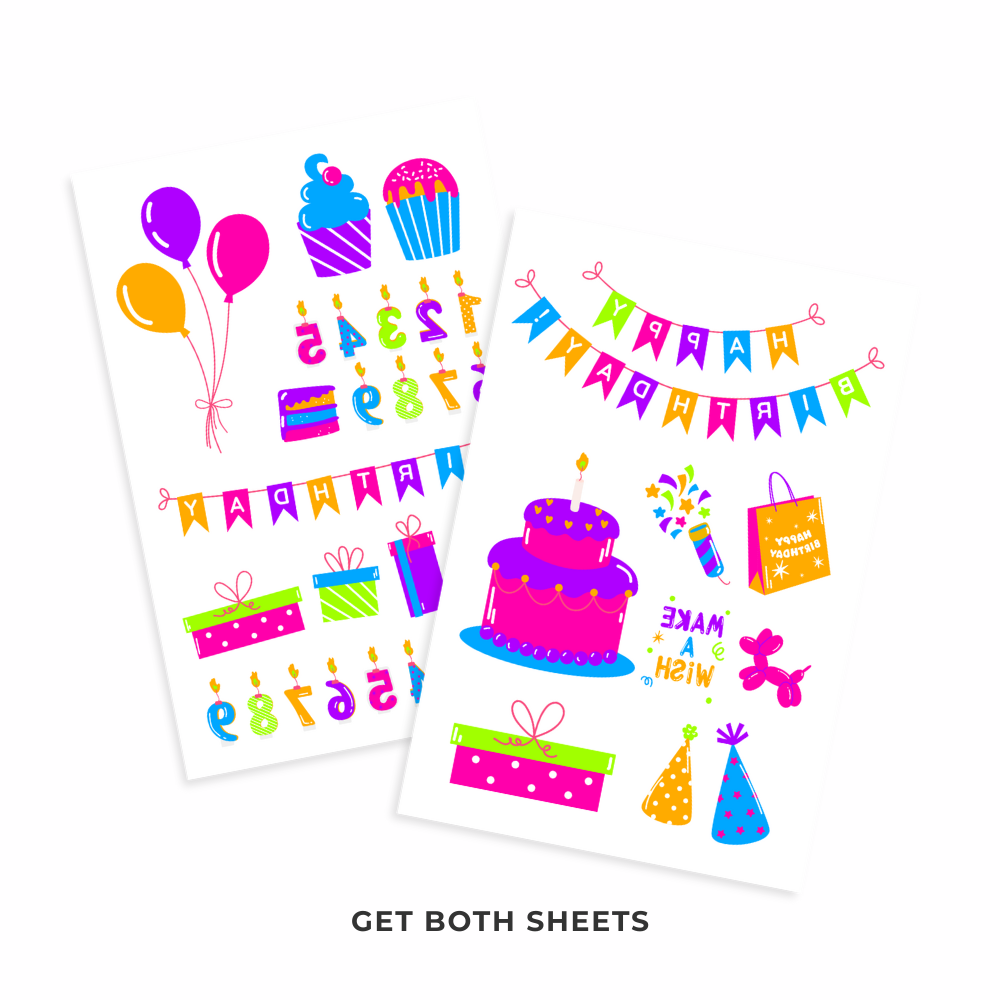 Pink Neon Birthday Tattoos 4 in x 6 in