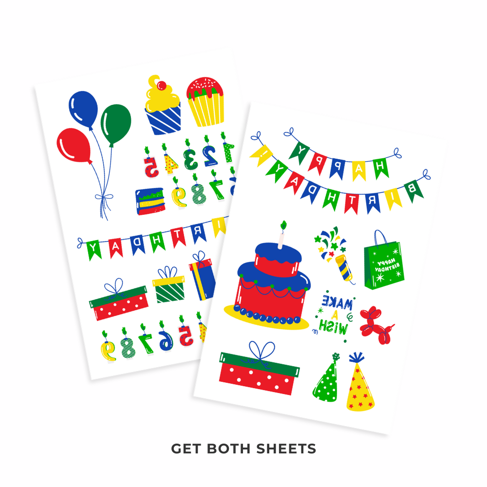 Red Blue and Green Birthday Tattoos 4 in x 6 in