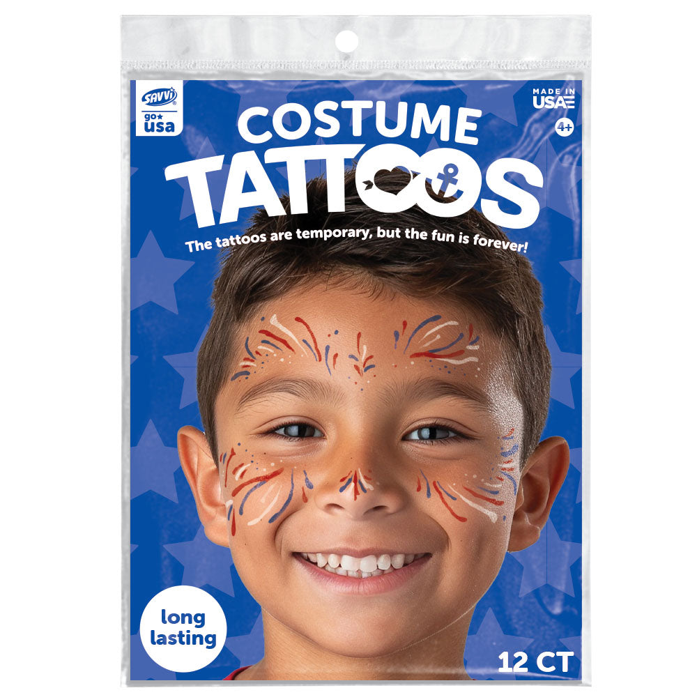 Patriotic Firework Temporary Tattoo Face Tattoos   Party Pack 8 Tattoos Assortment