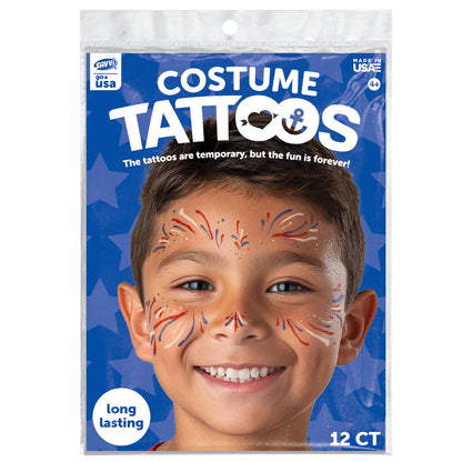 Patriotic Firework Temporary Tattoo Face Tattoos   Party Pack 8 Tattoos Assortment