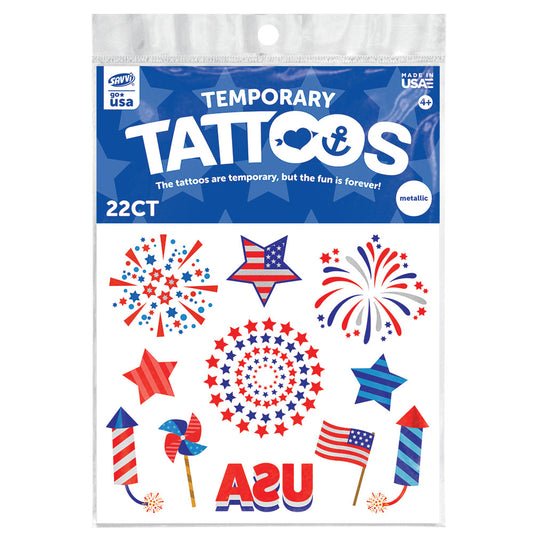 Patriotic Metallic Temporary Tattoos 22CT Assortment