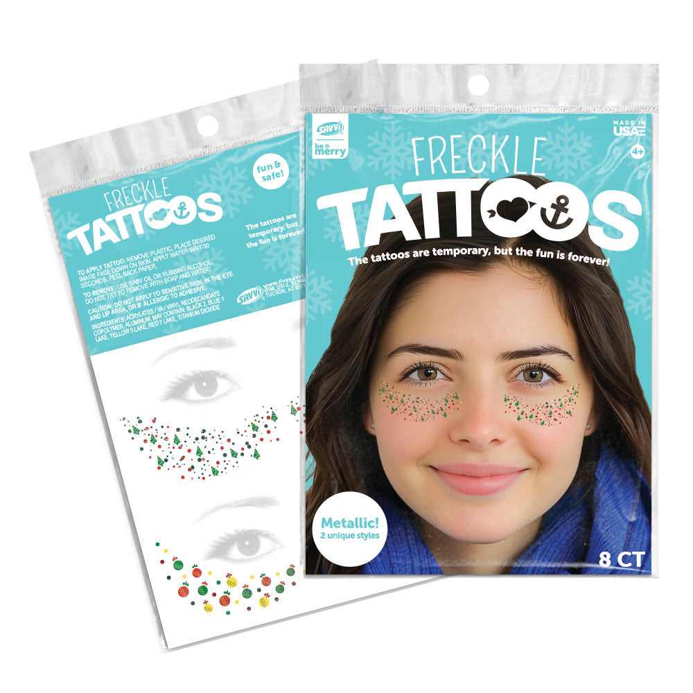 Christmas Freckle Temporary Tattoos Christmas Tree Party Pack 8 Tattoos Assortment