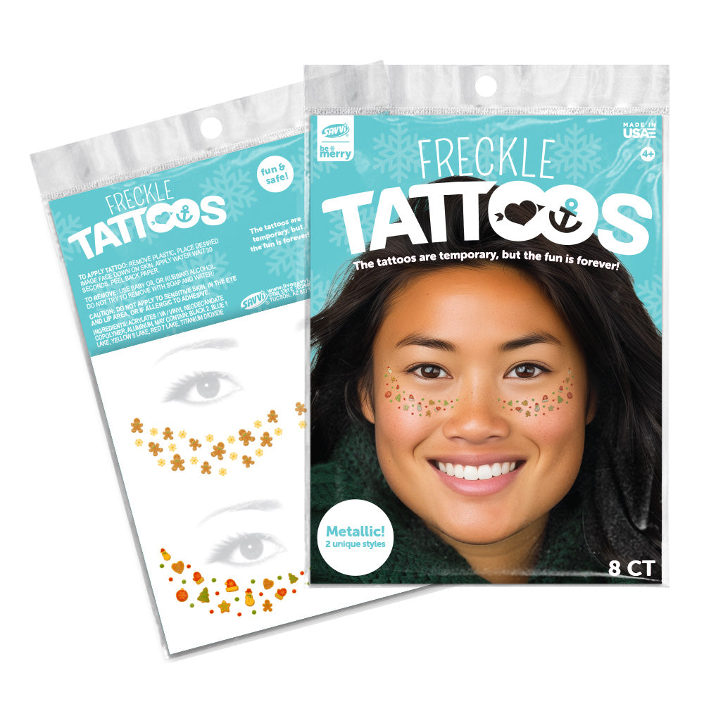 Christmas Freckle Temporary Tattoos Gingerbread Fun Party Pack 8 Tattoos Assortment