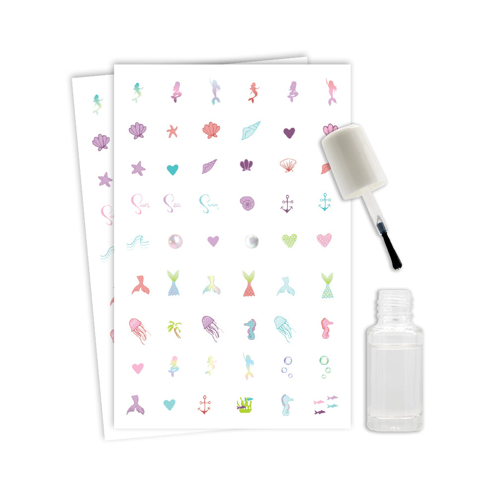Mermaid Nail Temporary Tattoos with Polish 100+ Tattoos Assortment