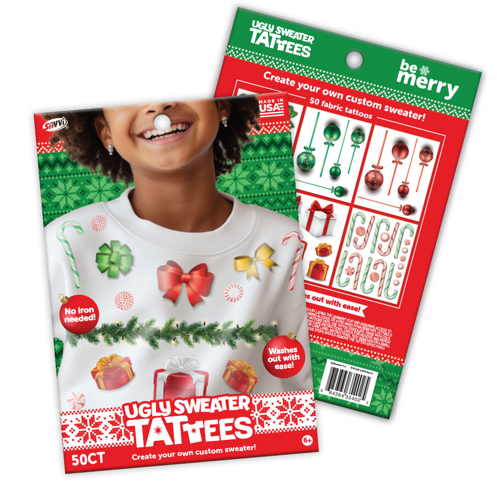 Ugly Sweater Tattees Classic Christmas 50 Pcs Assortment