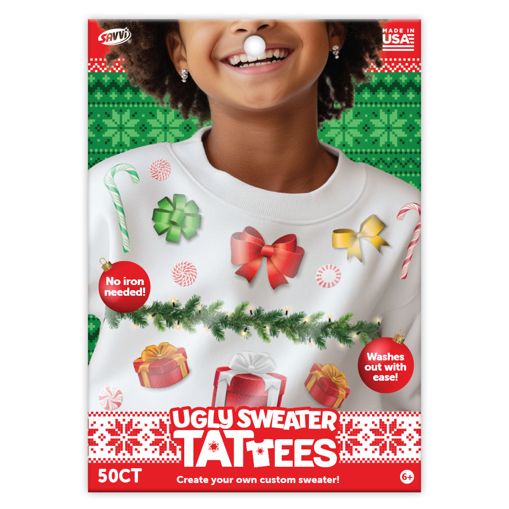 Ugly Sweater Tattees Classic Christmas 50 Pcs Assortment