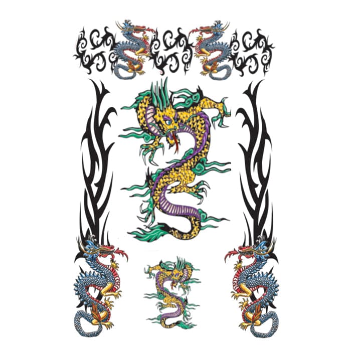 Large Tribal Dragons Temporary Tattoo 7.75 in x 5.25 in