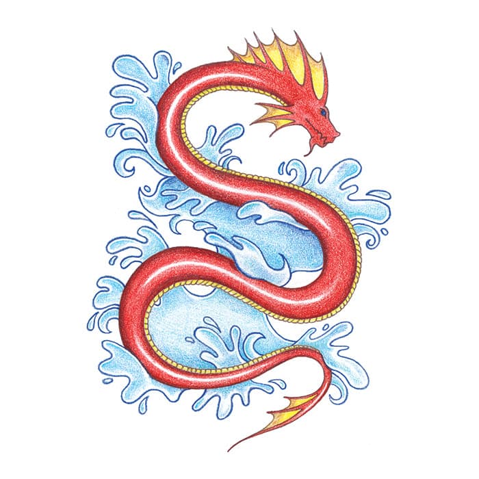 Traditional Sea Snake Temporary Tattoo 3.5 in x 2.5 in