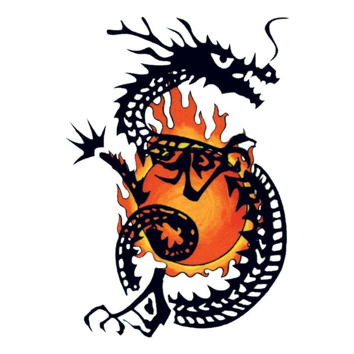 Traditional Flaming Dragon Temporary Tattoo 3.5 in x 2.5 in