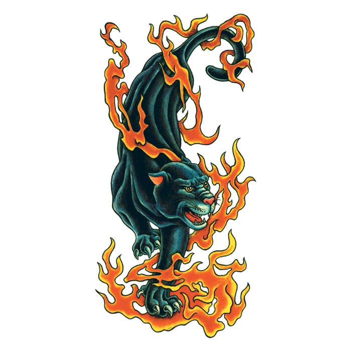 Traditional Flaming Panther Temporary Tattoo 3.5 in x 2.5 in