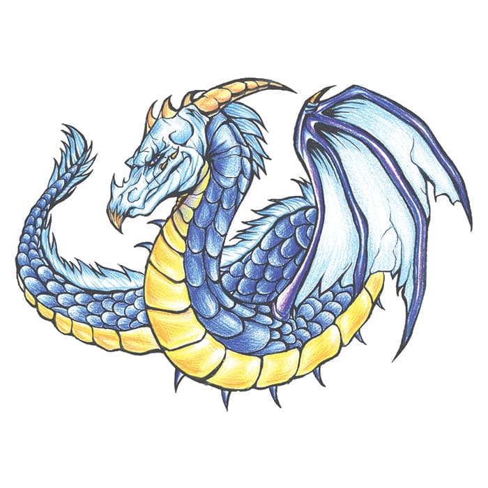 Traditional Blue Dragon Temporary Tattoo 4 in x 3 in