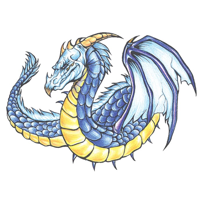 Traditional Blue Dragon Temporary Tattoo 4 in x 3 in