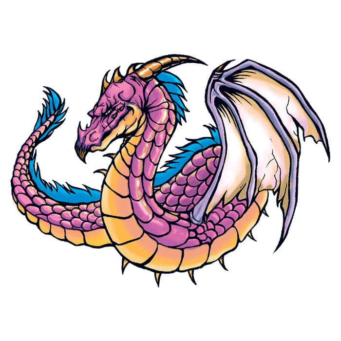 Traditional Purple Dragon Temporary Tattoo 4 in x 3 in