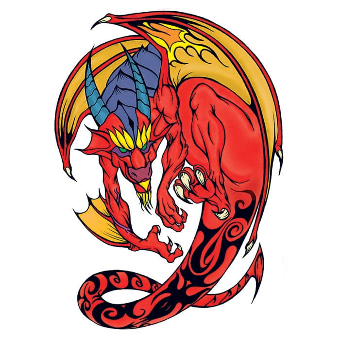 Traditional Red and Yellow Dragon Temporary Tattoo 4 in x 3 in