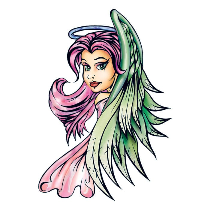 Traditional Purple Angel Temporary Tattoo 3.5 in x 2.5 in