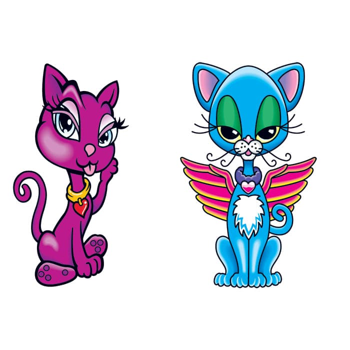 Pair of Cats Temporary Tattoo 3.5 in x 2.5 in