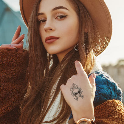Traditional Smoking Skull Temporary Tattoo 3.5 in x 2.5 in