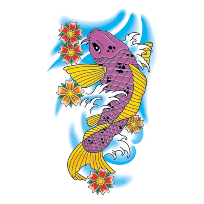 Traditional Koi Fish Temporary Tattoo 3.5 in x 2.5 in