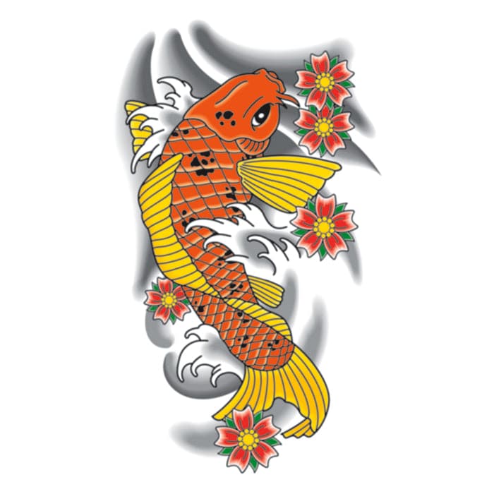 Traditional Orange Koi Fish Temporary Tattoo 3.5 in x 2.5 in