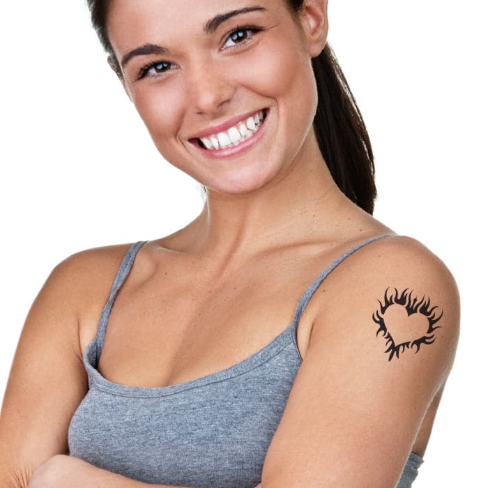 Tribal Flaming Heart Temporary Tattoo 3.5 in x 2.5 in