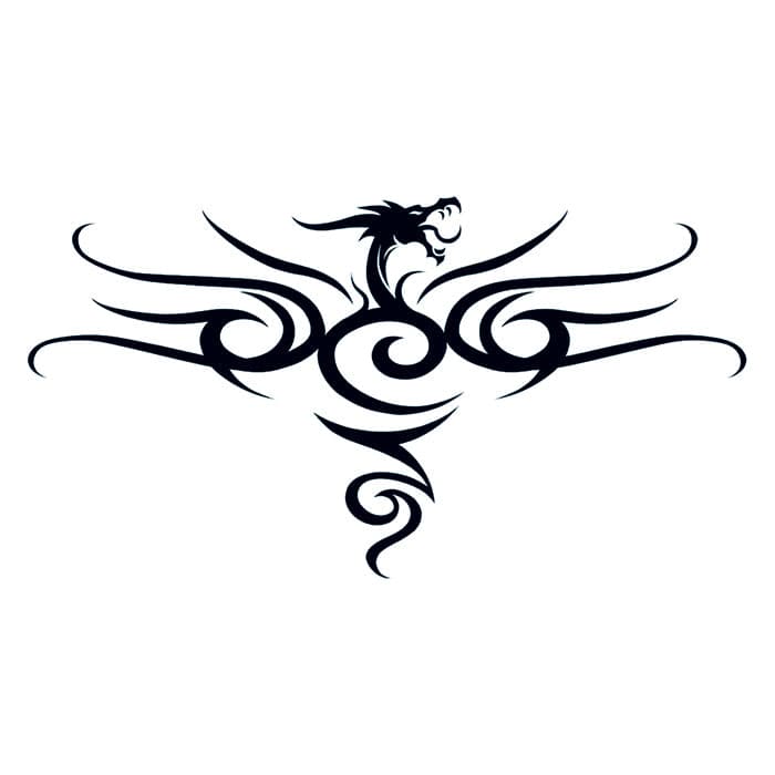 Tribal Black Dragon Back Temporary Tattoo 3.5 in x 2.5 in