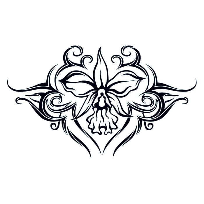 Tribal Orchid Lower Back Temporary Tattoo 3.5 in x 2.5 in