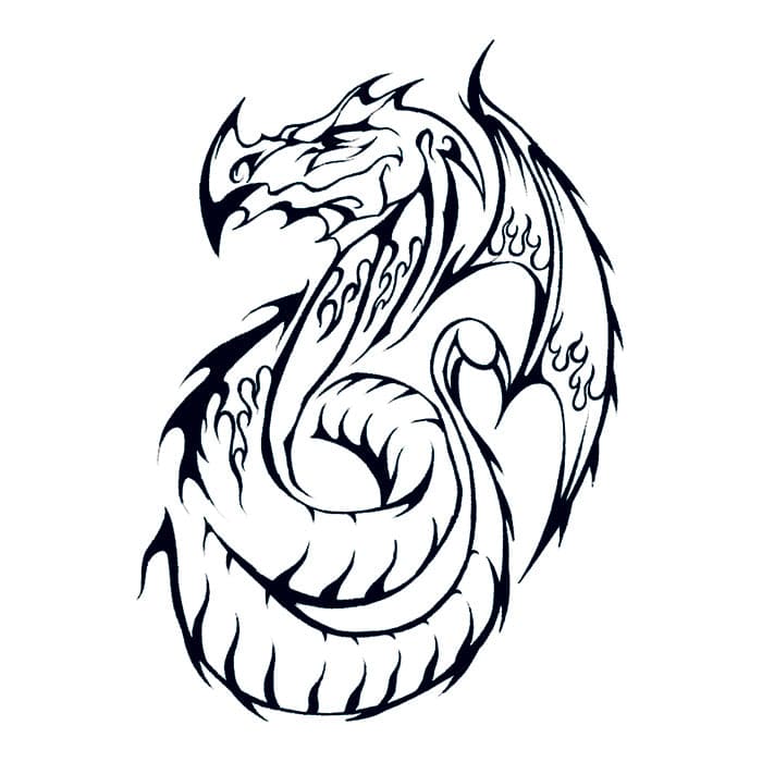 Tribal Dragon Outline Temporary Tattoo 3.5 in x 2.5 in