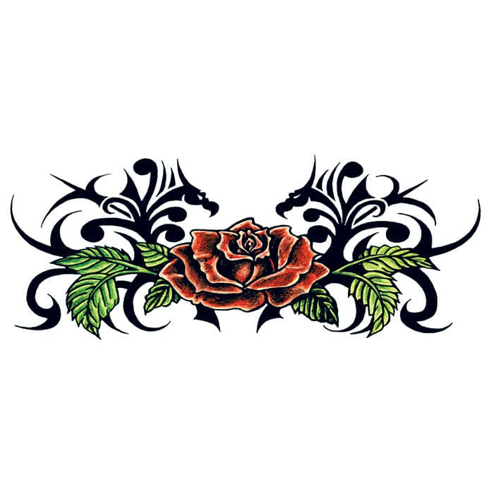 Tribal Rose Back Temporary Tattoo 6 in x 2.5 in
