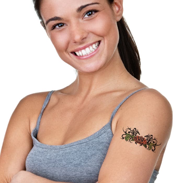 Tribal Small Rose Back Temporary Tattoo 3.5 in x 2.5 in