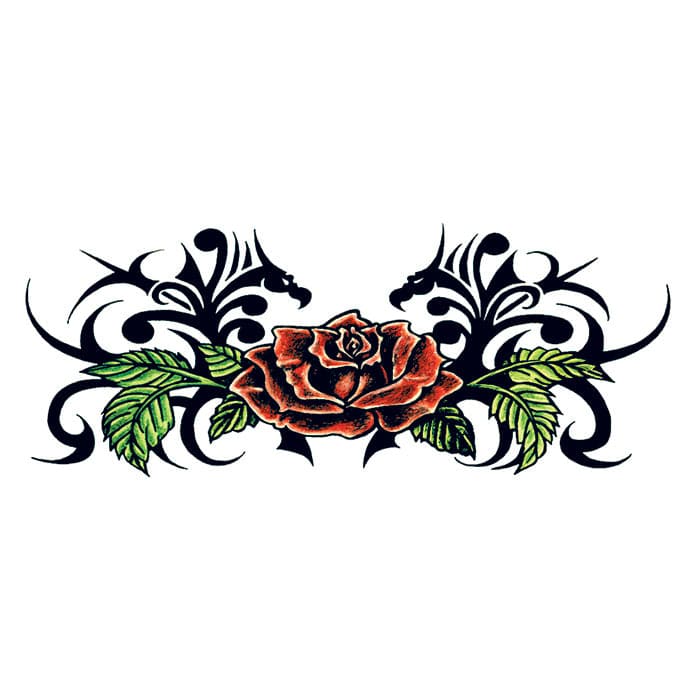 Tribal Small Rose Back Temporary Tattoo 3.5 in x 2.5 in