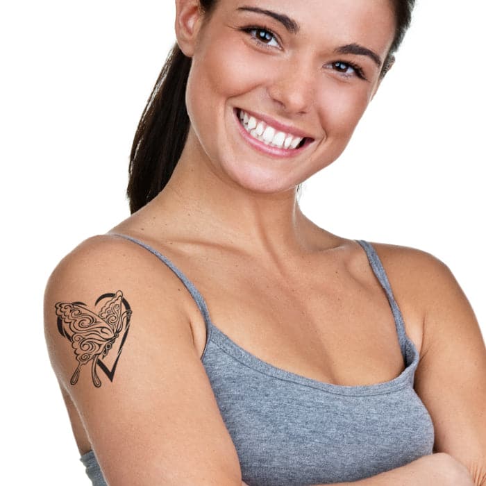Tribal Butterfly Heart Temporary Tattoo 3.5 in x 2.5 in