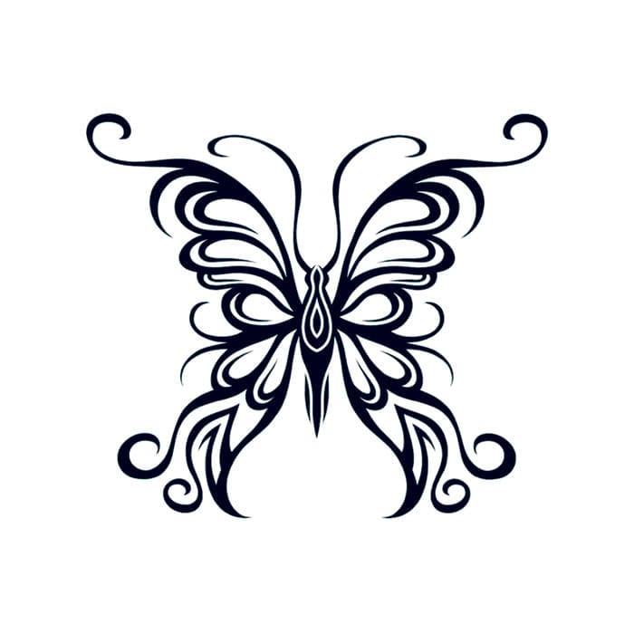 Tribal Outline Butterfly Temporary Tattoo 3.5 in x 2.5 in