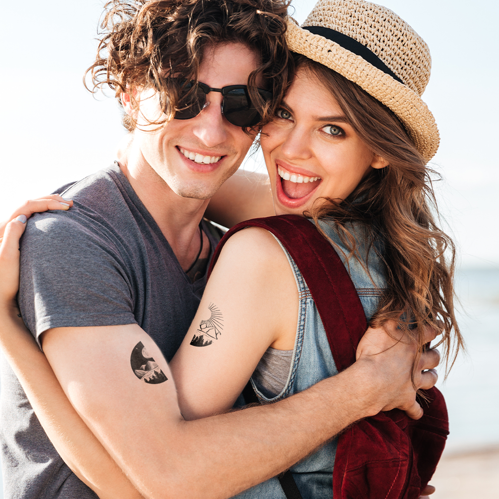 Sun and Moon Landscape Couples Temporary Tattoo 3 in x 3 in