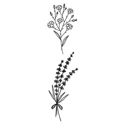 Midnight Fine Line Flower Duo Temporary Tattoo - Set of 2 - Temporary Tattoos
