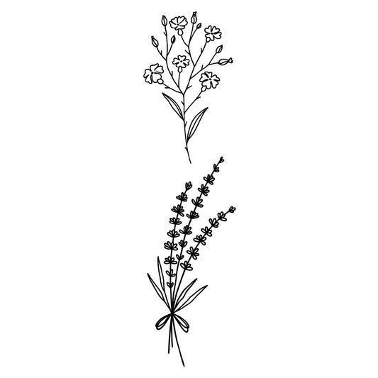 Midnight Fine Line Flower Duo Temporary Tattoo - Set of 2 - Temporary Tattoos