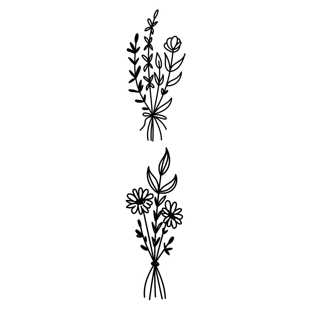 Wildflower Fine Line Black Temporary Tattoo - Set of 2 - Temporary Tattoos