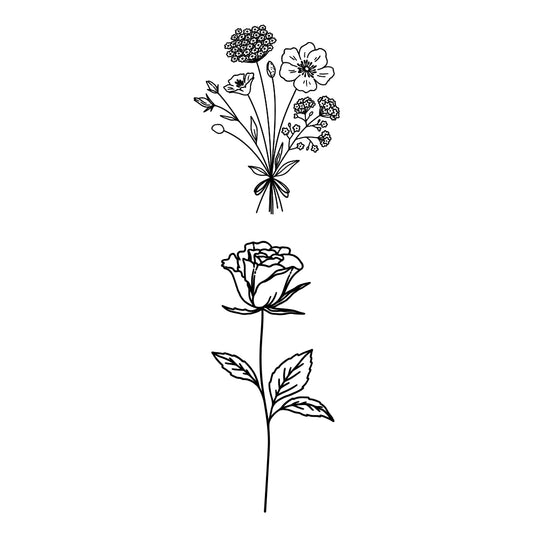 Rose & Daisy Fine Line Mix Temporary Tattoo - Set of 2 - Temporary Tattoos