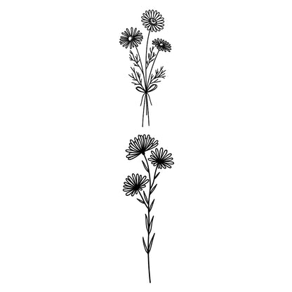 Triple Daisy Fine Line Black Ensemble Temporary Tattoo - Set of 2 - Temporary Tattoos