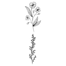 Garden Flower Fine Line Pair Temporary Tattoo - Set of 2 - Temporary Tattoos