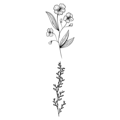 Garden Flower Fine Line Pair Temporary Tattoo - Set of 2 - Temporary Tattoos