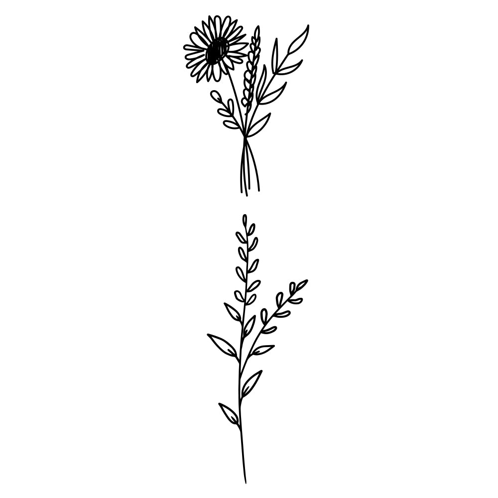 Daisy Flower Fine Line Oasis Ensemble Temporary Tattoo - Set of 2 - Temporary Tattoos